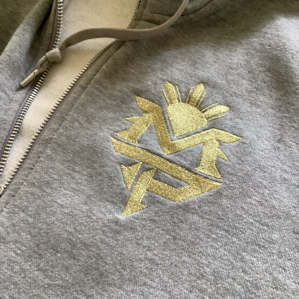 RARE Manny Pacquiao Nike Sportswear Full-Zip Hoodie, size L, grey and gold logo - Picture 3 of 16